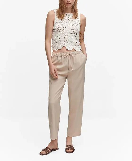Women's Flowy Straight-Fit Bow Detail Trousers