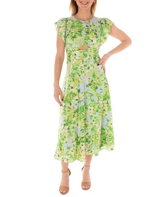 Women's Flutter-Sleeve Cutout Midi Dress