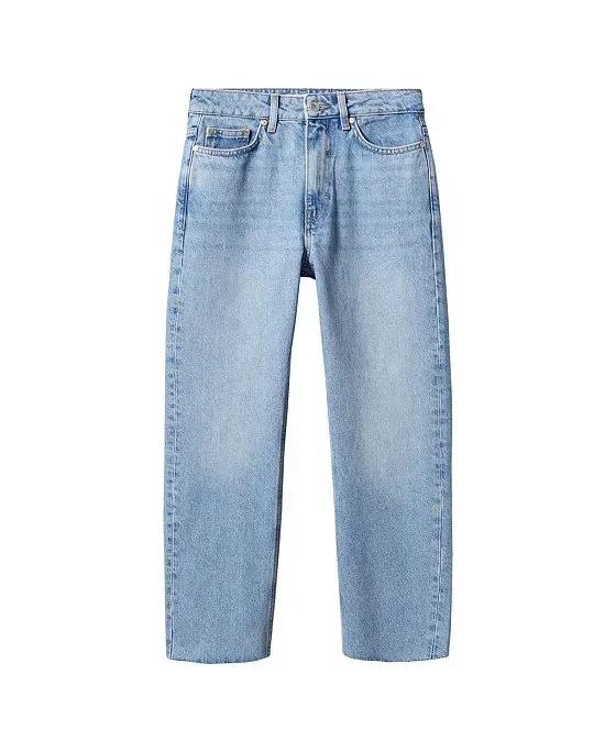Women's Frayed Hem Straight Jeans