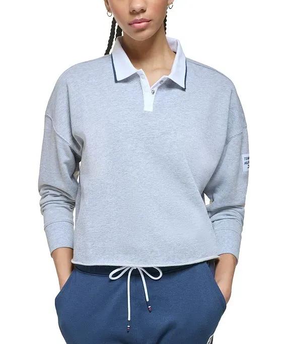 Women's French Terry Cropped Polo Sweatshirt
