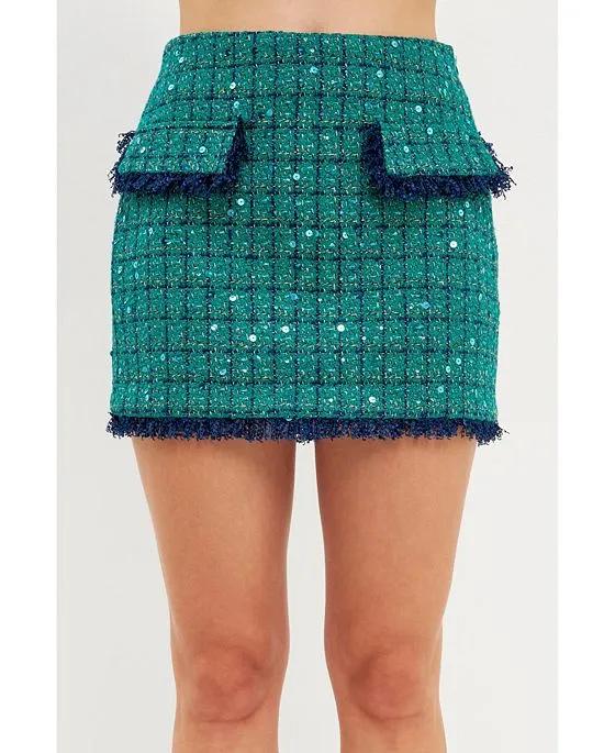 Women's Fringed Tweed Mini Skirt