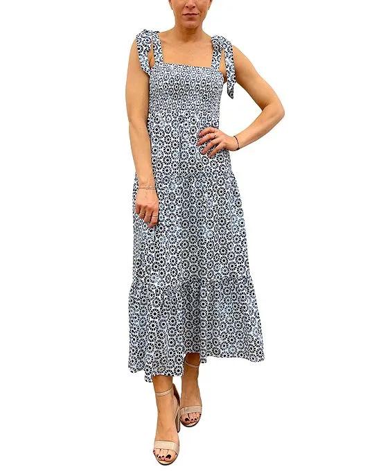 Women's Geo-Mosaic-Print Smocked-Bodice Midi Dress