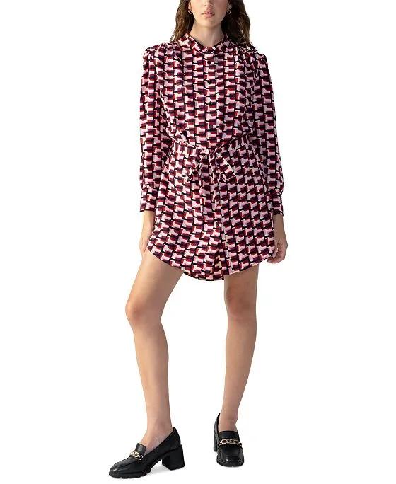 Women's Geo-Print Belted Mini Shirt Dress