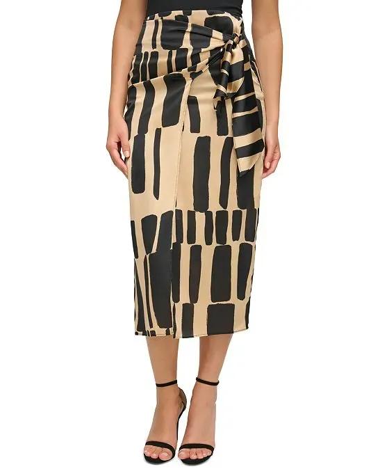 Women's Geometric-Print Wrap-Front Skirt