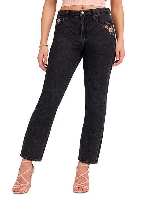 Women's Girly Embroidered High-Rise Straight-Leg Jeans