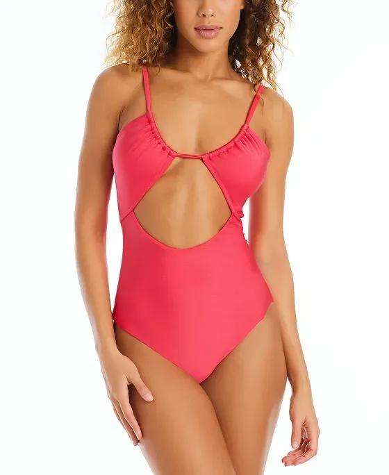 Women's Glistening in the Sun Solid Cut-Out One-Piece Swimsuit