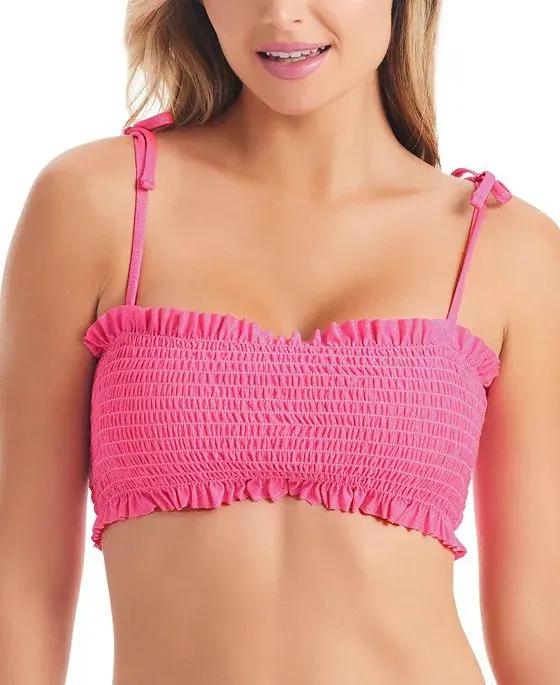 Women's Glitter Bomb Smocked Bandeau Bikini Top