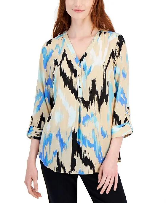 Women's Gradient-Print V-Neck Utility Top, Created for Macy's