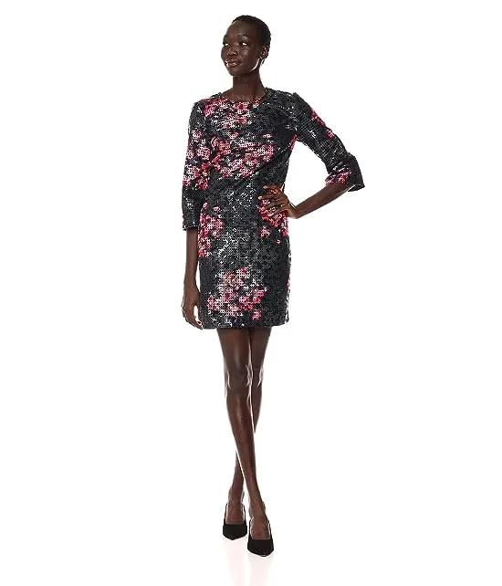 Women's Grenadine 3/4 Sleeve Embellished Dress