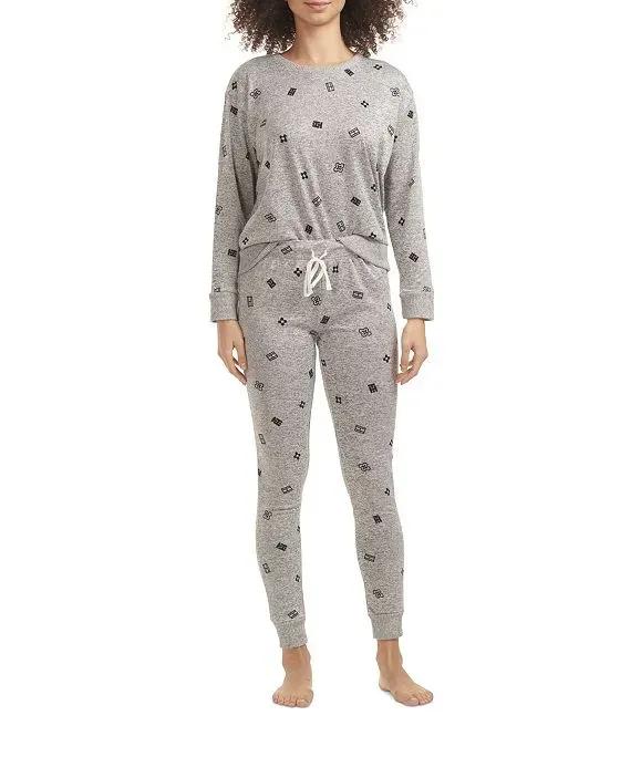 Women's Hacci Printed Pajama Pullover Pant Set