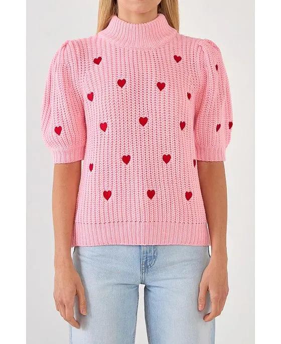 Women's Heart Shape Embroidery Sweater