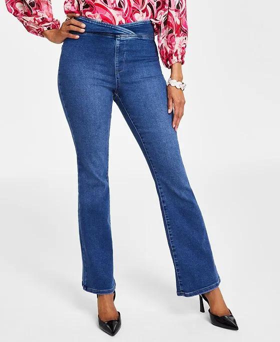 Women's High Rise Asymmetrical-Waist Bootcut Jeans, Created for Macy's