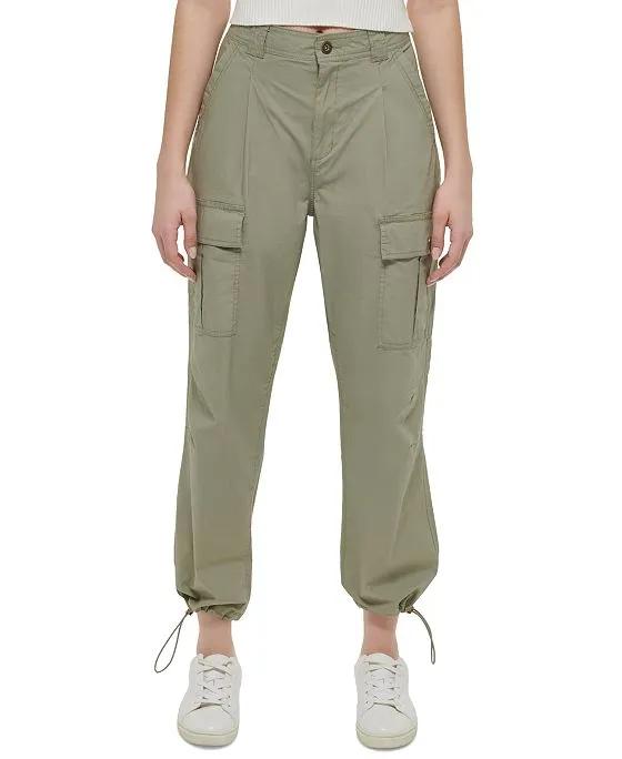 Women's High-Rise Belted Straight-Leg Cargo Pants