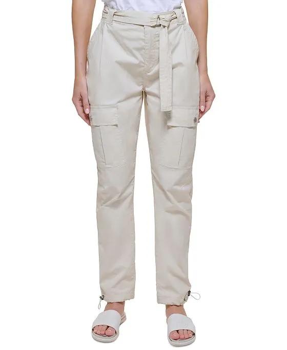 Women's High-Rise Belted Straight-Leg Cargo Pants