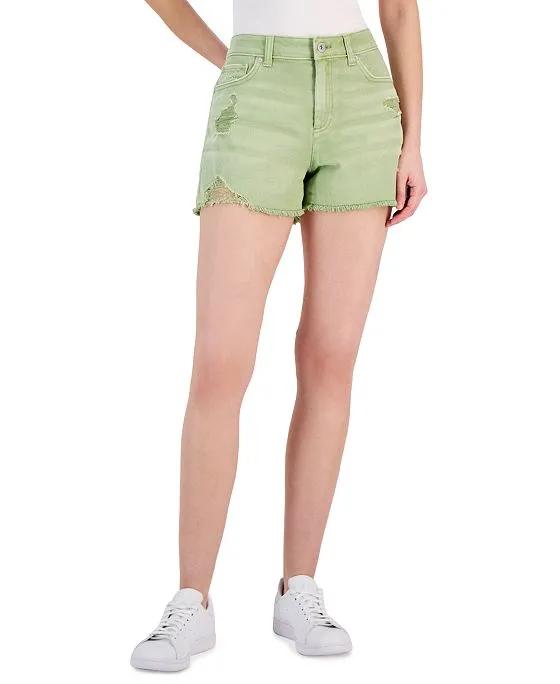 Women's High Rise Distressed Frayed Hem Denim Shorts, Created for Macy's