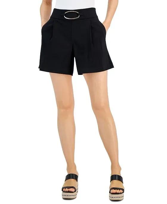 Women's High-Rise Pleated Hardware Shorts, Created for Macy's