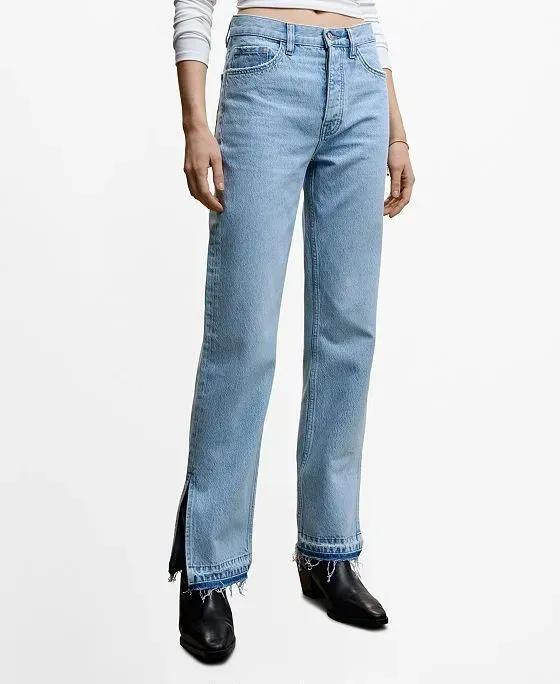 Women's High-Rise Slits Straight Jeans