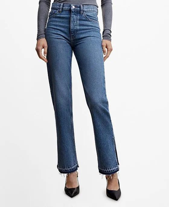 Women's High-Rise Slits Straight Jeans