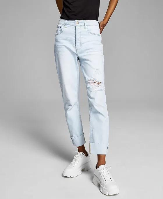 Women's High-Rise Vintage Straight Button Cuffed Jeans
