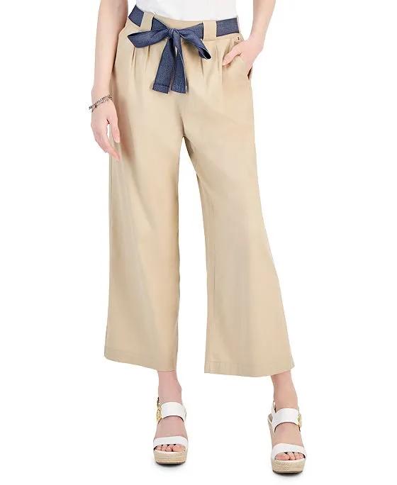 Women's High-Rise Wide-Leg Belted Ankle Pants