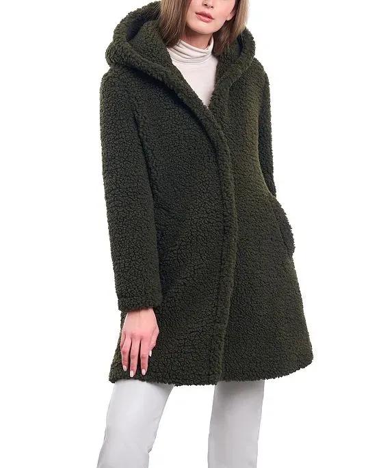 Women's Hooded Button-Front Teddy Coat