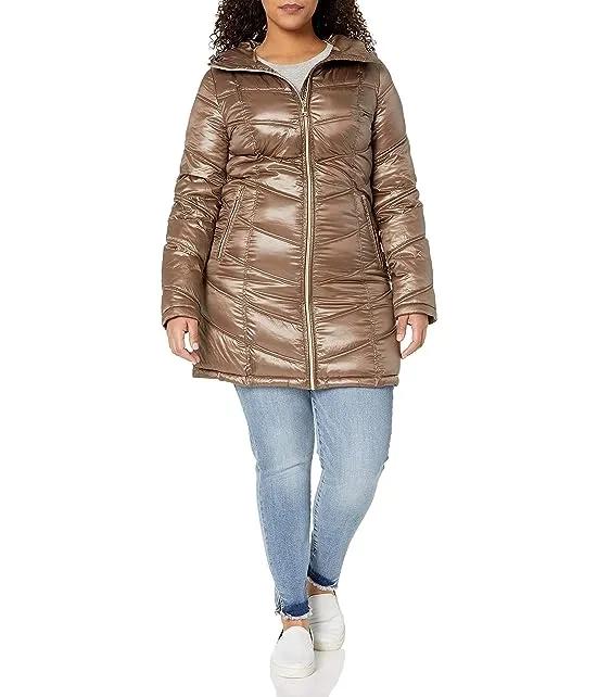Women's Hooded Chevron Packable Down Jacket (Standard and Plus)