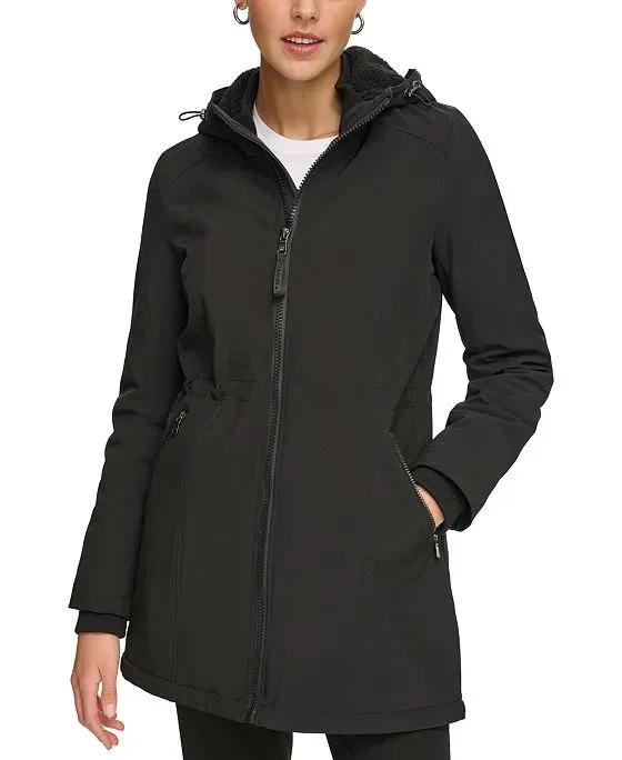 Women's Hooded Faux-Fur-Lined Anorak Raincoat