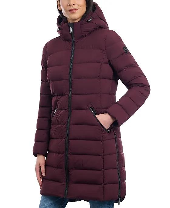 Women's Hooded Faux-Leather-Trim Puffer Coat, Created for Macy's