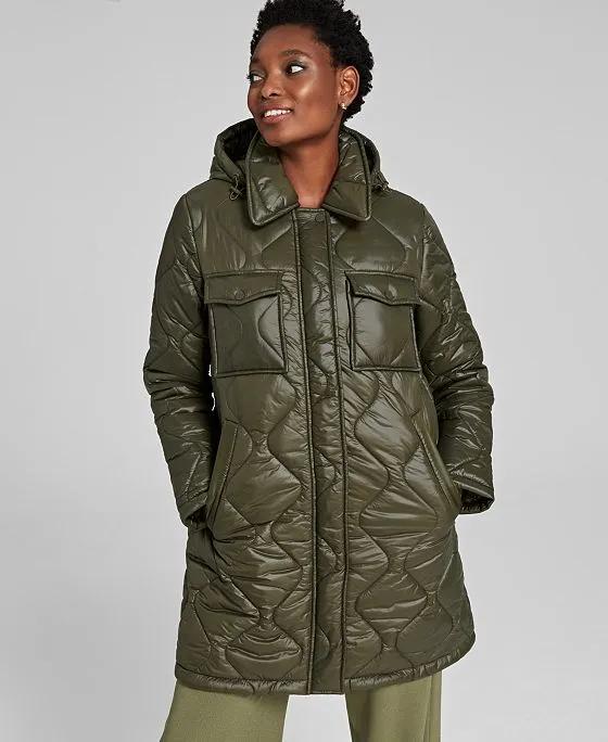 Women's Hooded Quilted Zip-Front Coat