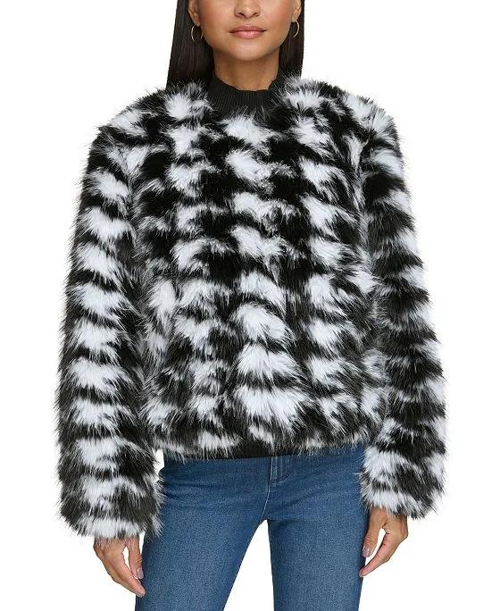 Women's Houndstooth Faux-Fur Jacket