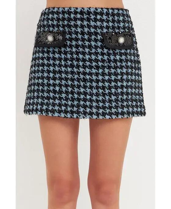 Women's Houndstooth Tweed Mini Skirt