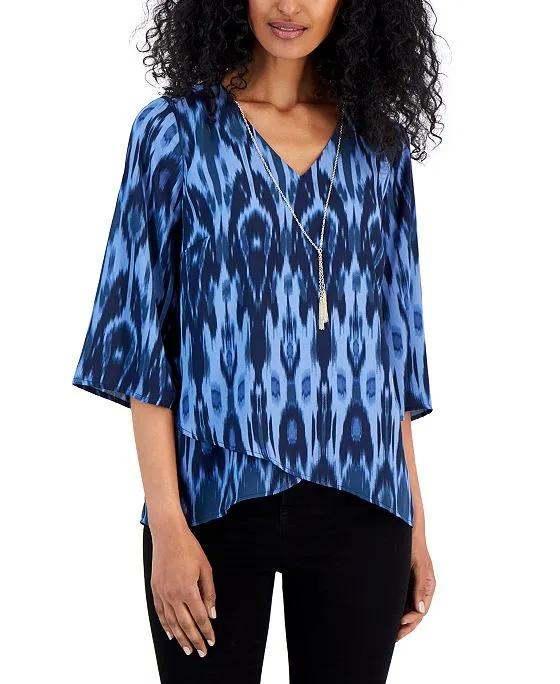 Women's Ikat-Print Necklace Crossover Top, Created for Macy's