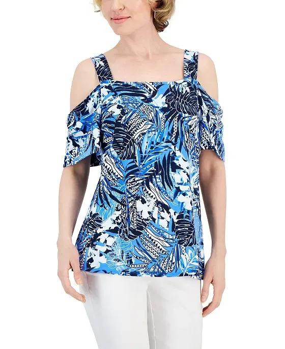 Women's Ikat Square-Neck Cold-Shoulder Top, Created for Macy's