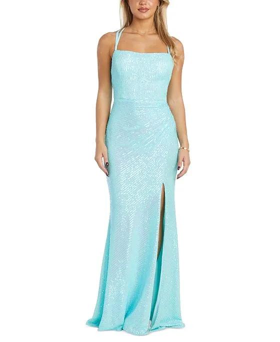 Women's Iridescent Sequined Strappy-Back Gown