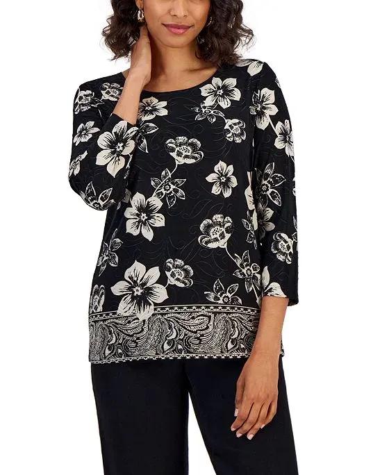 Women's Jacquard Blooms Printed Top, Created for Macy's
