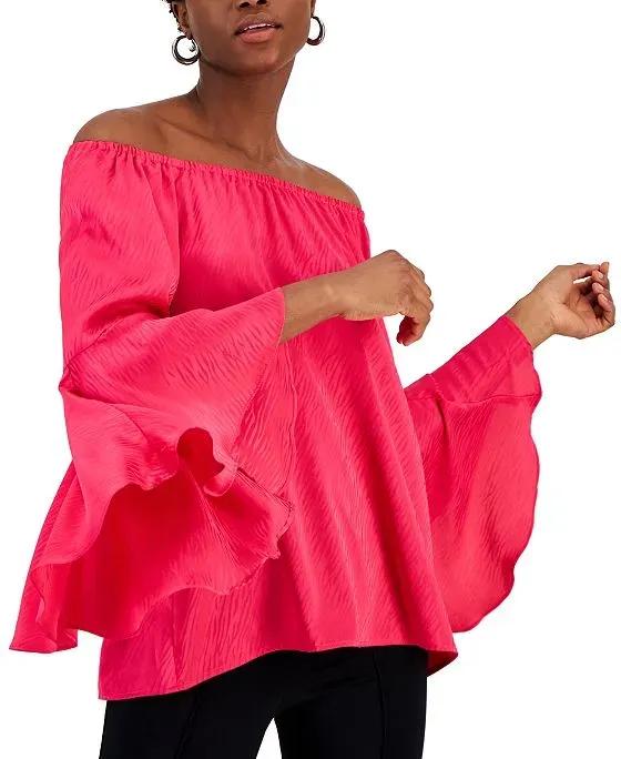 Women's Jacquard Off-The-Shoulder Bell Sleeve Top 