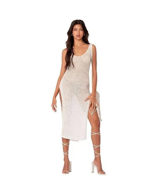 Women's Knitted Dress With Open Back And Slits