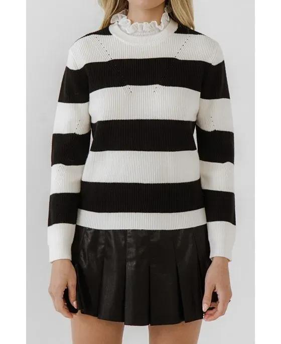 Women's Lace Detail with Stripe Sweater