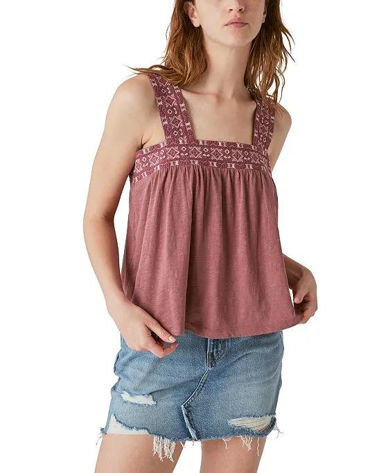 Women's Lace-Embroidered Sleeveless Square Neck Tank Top
