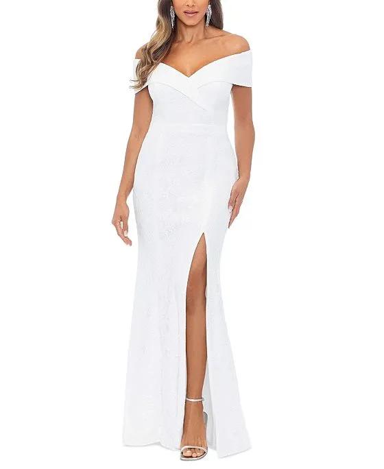 Women's Lace Off-The-Shoulder Gown