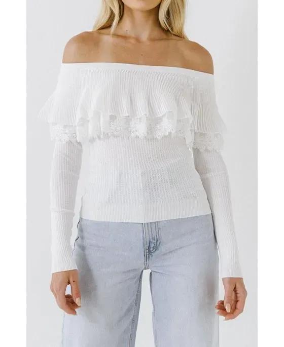 Women's Lace Ruffle Off-The-Shoulder Top