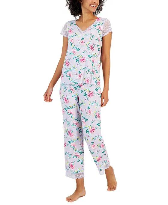 Women's Lace-Trim Printed Pajama Set, Created for Macy's