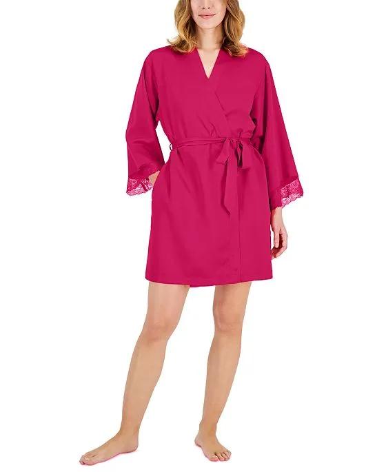 Women's Lace-Trim Satin Robe, Created for Macy's