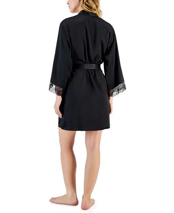 Women's Lace-Trim Satin Robe, Created for Macy's