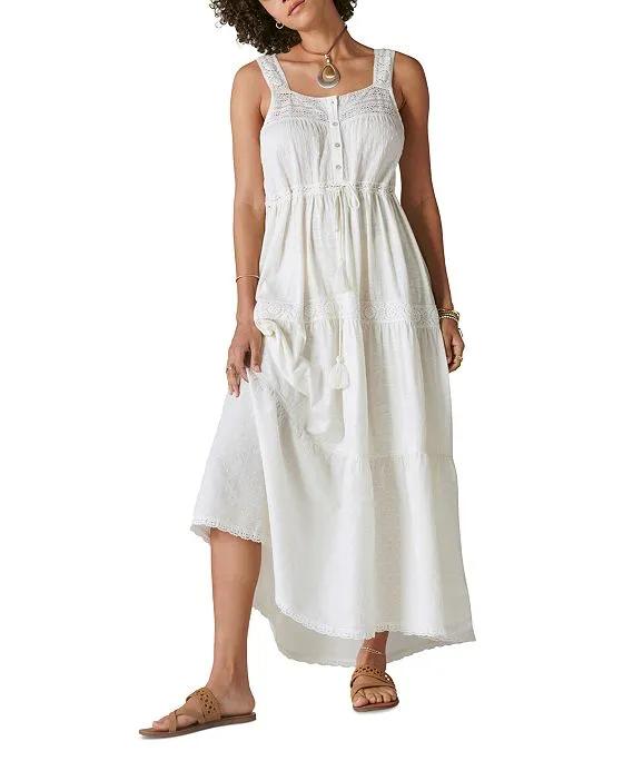 Women's Lace Trimmed Tiered Maxi Dress 