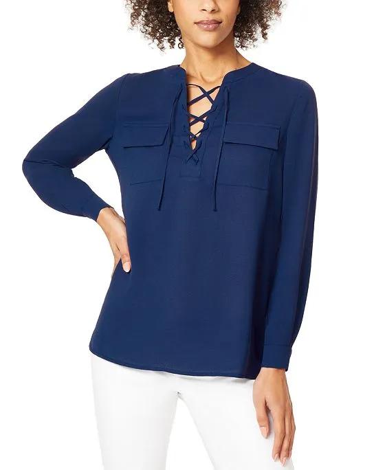Women's Lace-Up Long-Sleeve Blouse