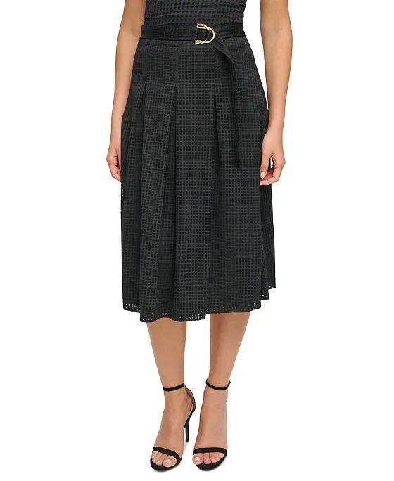 Women's Lattice-Lace Pleated D-Ring Skirt