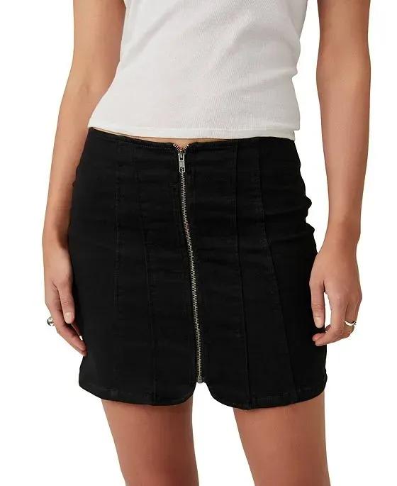 Women's Layla Zip-Front Denim Miniskirt