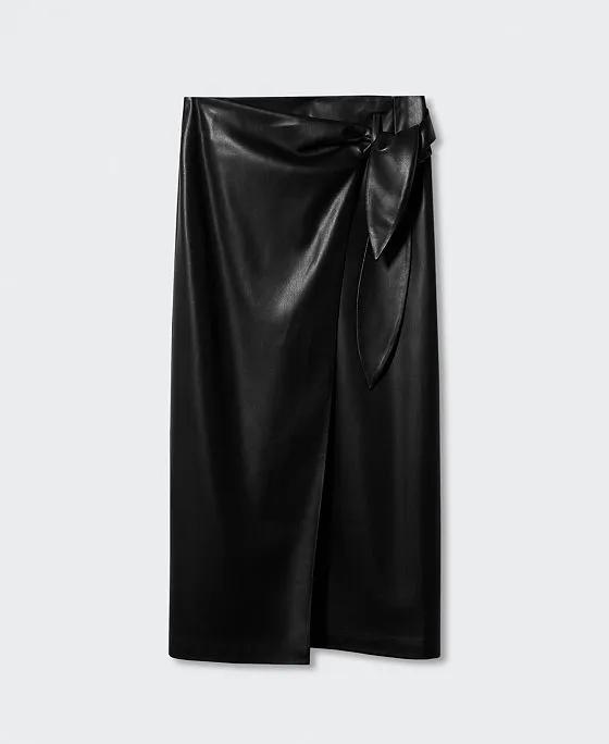 Women's Leather Effect Cross Skirt