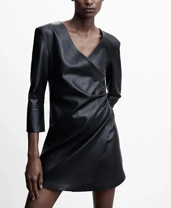 Women's Leather-Effect Wrap Dress